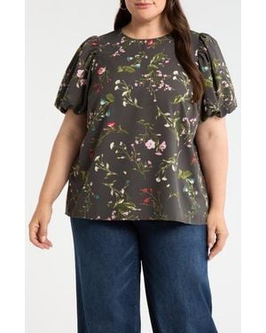 Sugarlips Floral Print Puff Sleeve Top - Black