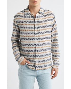 KROST Speckled Stripe Knit Button-Up Shirt - Gray