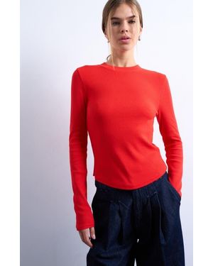 TOPSHOP Long Sleeve Curve Hem Top - Red