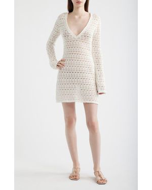 LoveShackFancy Vespa Long Sleeve Cotton Crochet Minidress - White