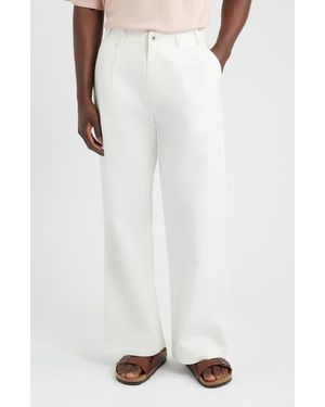 KROST Pleated Wide Leg Cotton Twill Pants - White