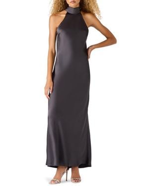 Steve Madden Lara Satin Bias Cut Maxi Dress - Black