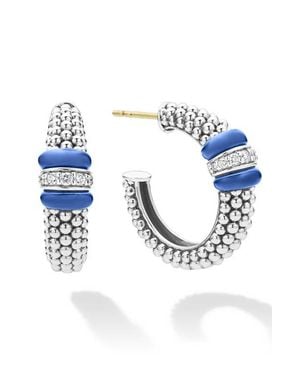 Lagos Caviar Diamond Hoop Earrings - Blue