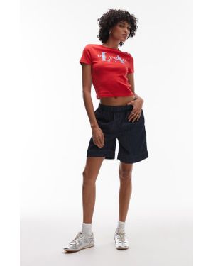TOPSHOP Pull On Denim Shorts - Red