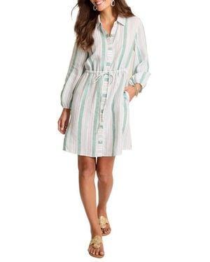 Tommy Bahama Seaside Cove Stripe Long Sleeve Linen Shirtdress - White