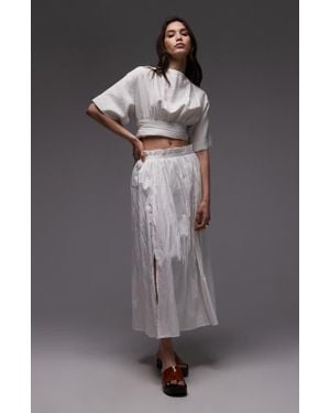 TOPSHOP Crinkle Cotton Maxi Skirt - Gray