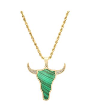 Established Diamond Pavé Steer Head Pendant Necklace - Metallic