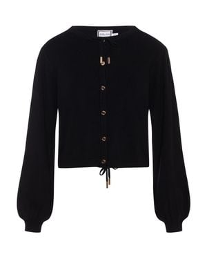 Milano Italy Cropped Knit Button Front Drawstring Cardigan - Black