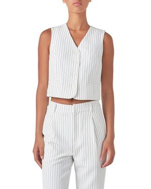 Grey Lab Pinstripe Crop Vest - White