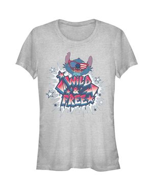 Lilo Et Stitch Junior's Troublemaker Wild And Free T-Shirt - Gray