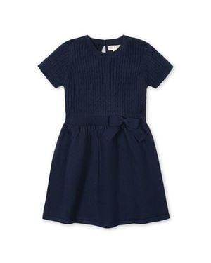 Hope & Henry Kids' Organic Short Sleeve Cable Sweater Dress - Blue