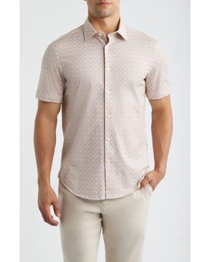 Bugatchi Miles Ooohcotton Geo Print Short Sleeve Button-Up Shirt - Pink
