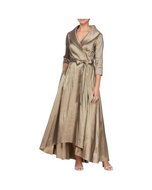 Alex Evenings Portrait Collar Faux Wrap Gown - Natural