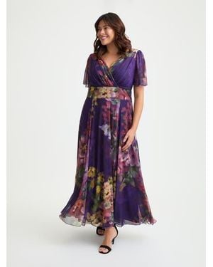 Scarlett & Jo Isabelle Printed Angel Sleeve Maxi Dress - Blue