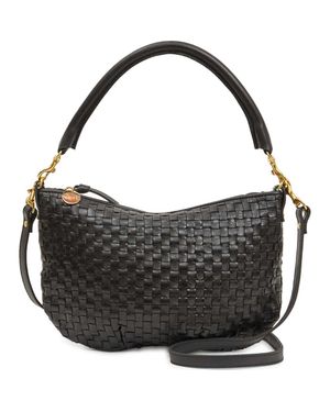 Clare V. Petit Moyen Woven Leather Shoulder Bag - Black