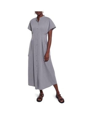 Misook Button-Up Cotton Midi Dress - Gray