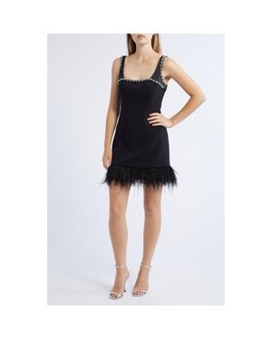 Likely Georgie Crystal & Feather Trim Minidress - Black