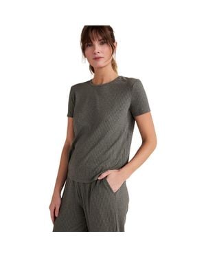 Haven Well Within Drapey Rib Knit Short Sleeve Crewneck - Gray