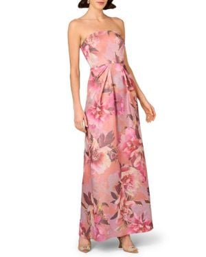 Aidan Mattox Print Metallic Jacquard Strapless Gown - Red