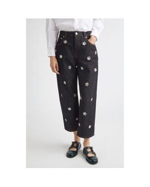 Marni Floral Embellished Stonewashed Carrot Fit Jeans - Black