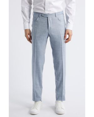 Canali Trim Fit 5-Pocket Slub Linen & Wool Dress Pants - Blue