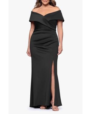 Xscape Evenings Off The Shoulder Scuba Knit Gown - Black