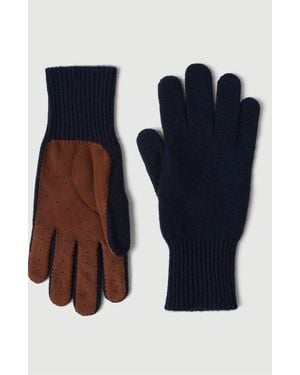 Brunello Cucinelli Cashmere Knit Gloves With Suede Palm - Blue