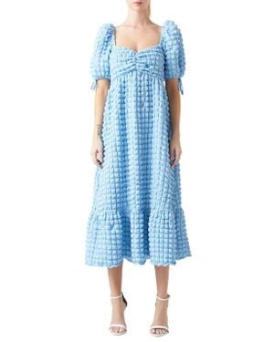 Endless Rose Texture Puff Sleeve Maxi Dress - Blue