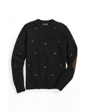 Brooks Brothers Pheasant Embroidery Wool Sweater - Black