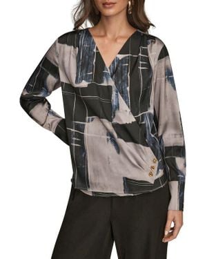 Donna Karan Print Faux Wrap Top - Black