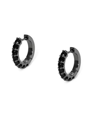 Nadri Crystal Huggie Hoop Earrings - Black