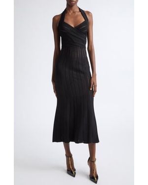 Balmain Pointelle Halter Neck Sweater Dress - Black