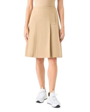 Akris Punto Pleated Cotton Twill A-Line Skirt - Natural