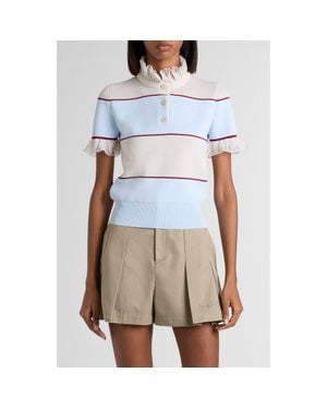 McQueen Lace Ruffle Stripe Polo - Blue