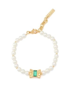 Kurt Geiger Bow Charm Faux Pearl Bracelet - Metallic