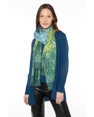 Kinross Cashmere Faded Paisley Print Scarf - Green