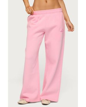 Edikted Keychain Embroidery Wide Leg Sweatpants - Pink