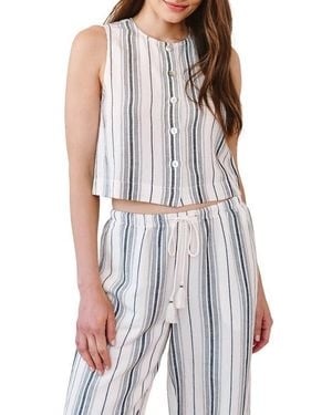 Bella Dahl Stripe Sleeveless Half Placket Crop Pullover - White