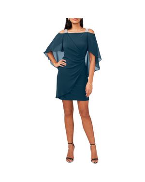 Chaus Cape Sleeve Cold Shoulder Sheath Dress - Blue