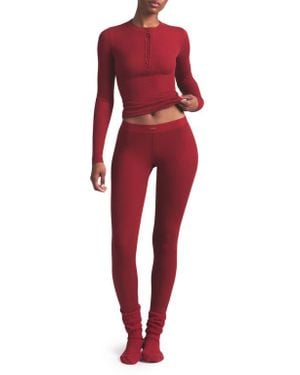 Skims Cotton Rib Henley & Leggings Set - Red