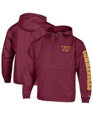 Champion Washington Commanders Packable Hooded Windbreaker Half-Zip Jacket - Red