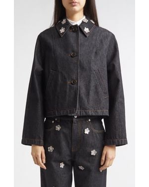 Marni Daisy Appliqué Denim Jacket - Black