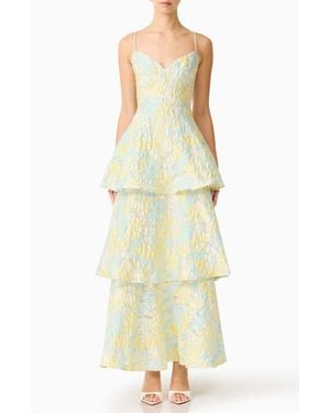 Elliatt Penelope Tiered Sleeveless Jacquard Gown - Yellow