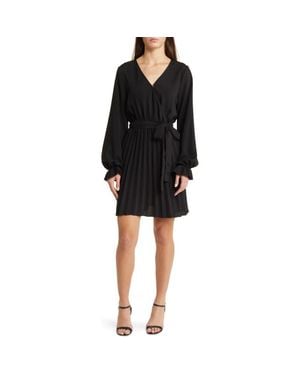 NIKKI LUND Sienna Long Sleeve Faux Wrap Dress - Black