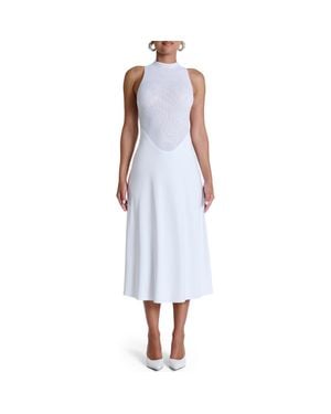 Naked Wardrobe Hourglass Sleeveless Sheer Bodice Midi Dress - White