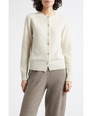 Johnstons of Elgin Blyth Lambswool Crewneck Cardigan - Natural
