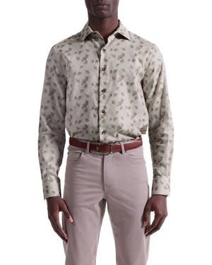 Bugatchi Axel Shaped Fit Floral Button-Up Shirt - Gray