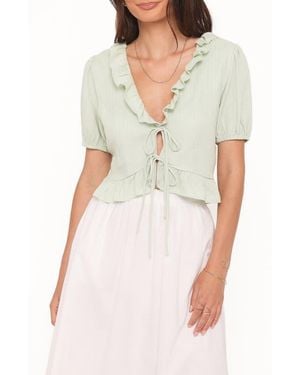 Petal & Pup Andra Tie Front Puff Sleeve Crop Top - Multicolor