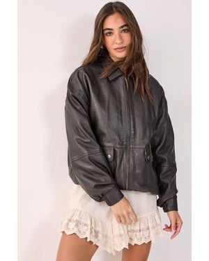 Nasty Gal Real Leather Oversized Bomber Jacket - Brown