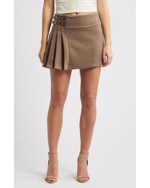 Mistress Rocks Mid Rise Pinstripe Pleated Miniskirt - Brown